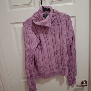 Lauren Ralph Lauren Cable Knit Button Shoulder Sweater Women XL Pink /‎ Purple